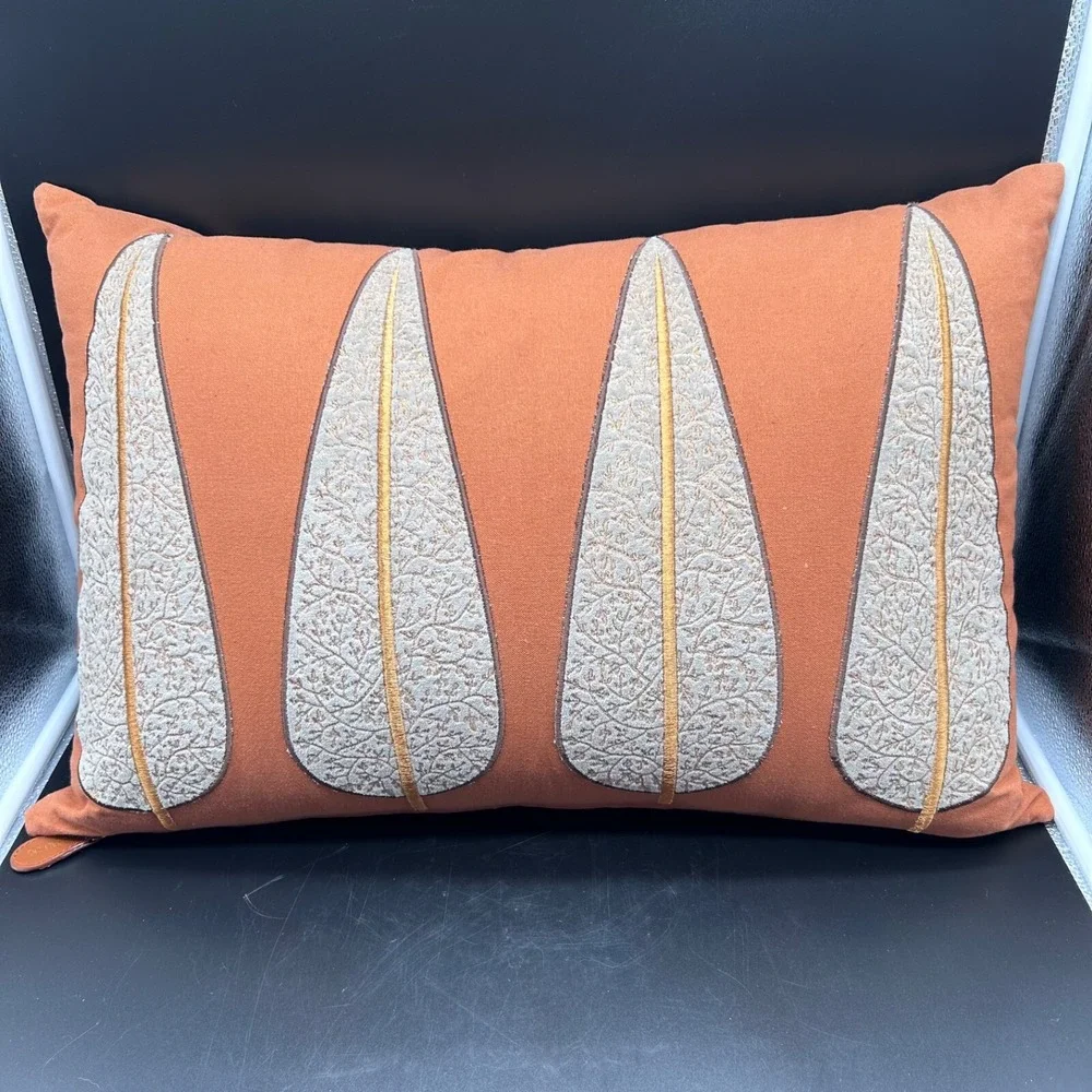 Global Views Pillow Accent Throw Pillow Apricot Copper Leaf Leaves‎ Texture